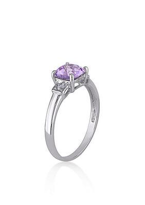 Ovaler geschnittener Amethyst und geschaffener weißer Ring des Saphir-3-Stone in Sterling Silver