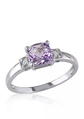Ovaler geschnittener Amethyst und geschaffener weißer Ring des Saphir-3-Stone in Sterling Silver