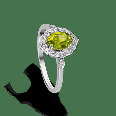 Goldovaler schöner, eleganter Peridotring, Weinleseform und natürlicher, heller ovaler Peridot