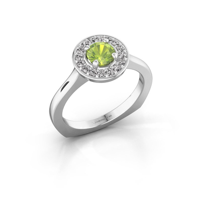 Halo-Platin-Halo-Ring mit einem großen Peridot umfasst durch kleinere sortierte Edelsteine