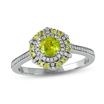 Grüner Peridot u. CZ-Ring 1/6 Weißgold ct TW 10K im Silber