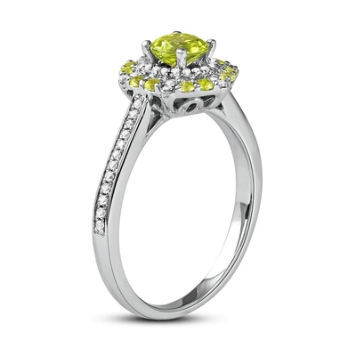 Grüner Peridot u. CZ-Ring 1/6 Weißgold ct TW 10K im Silber