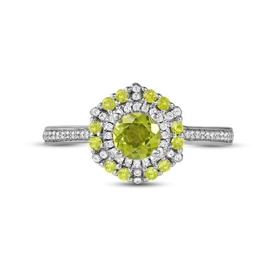 Grüner Peridot u. CZ-Ring 1/6 Weißgold ct TW 10K im Silber
