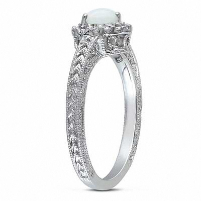 5.0mm Herz-förmiger Opal und 1/8 CT. Rahmen-Ring T.W. CZ in Sterling Silver