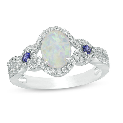 7.0mm Labor-schufen Opal- und weiße Sapphire Frame Ring in Sterling Silver