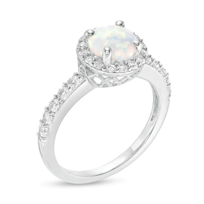 Ovaler Opal und 1/15 CT. Durchlauf T.W. CZBy Spalten-Schaft-Ring in Sterling Silver
