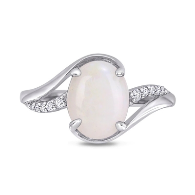 Ovaler Opal und 1/15 CT. Durchlauf T.W. CZBy Spalten-Schaft-Ring in Sterling Silver