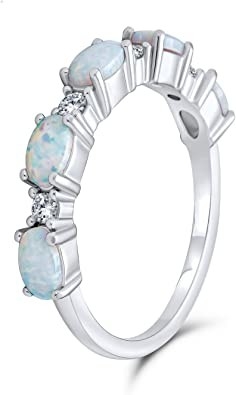 Dünne CZ betonen stapelbare 1/2 Ewigkeit, die ovales blaues Rosa Opal Band Ring For Women herstellte