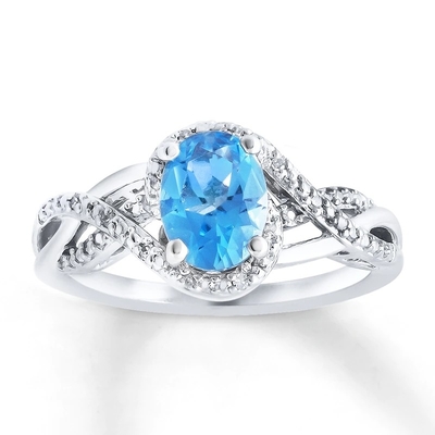 Klassische Schweizer blaue Steinverlobungsring Topaz Ands CZ drei 925 Sterling Silver