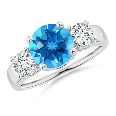 Klassische Schweizer blaue Steinverlobungsring Topaz Ands CZ drei 925 Sterling Silver