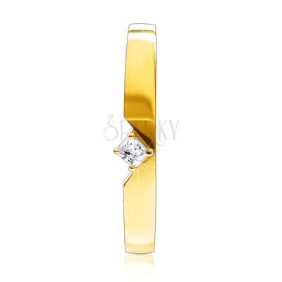Ring des Gold9k - mit einem herausgeschnittenen und hervorstehenden quadratischen Zircon stellen Sie in einen Vier-Punkt-Berg ein
