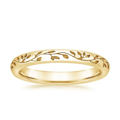 Die Blätter und Reben, die über der Ganzheit der Natur graviert wurden, spornten Gold Ring Withs 9K an