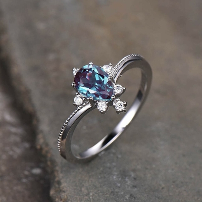 Synthetischer Alexandrite-Steinschmuck, 925 Sterling Silver Lab Created Alexandrite-Ringe