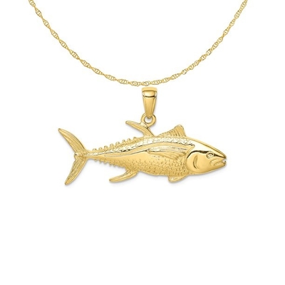 Karat in gelbes Goldgelber Tuna Fish Pendant Charm Withs 14K der Karat-10K gelbes Goldleichter Seil-Ketten-Halskette 18