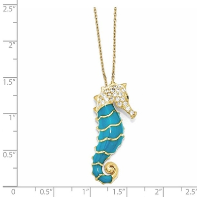925 Sterling Silver Gold Plated Enameled Zirkon-CZ-Seahorse 18 Zoll-Ketten-Halsketten-hängendes Charme-Seeleben