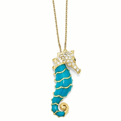 925 Sterling Silver Gold Plated Enameled Zirkon-CZ-Seahorse 18 Zoll-Ketten-Halsketten-hängendes Charme-Seeleben