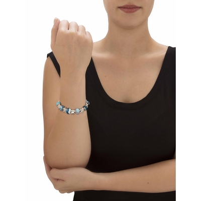 Rundes blaues Kristall„Seeleben“ Schildkröten-und Starfish-Charme-Armband Silvertone 8&quot; Länge