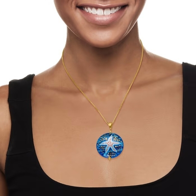 Glasstarfish-Anhänger Italiener Murano im Gold 18kt über Sterling