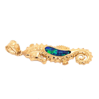 Gelbes Gold blaue Sapphire Seahorse Pendant Necklace, Ozean-Art-Seeleben-Schmuck