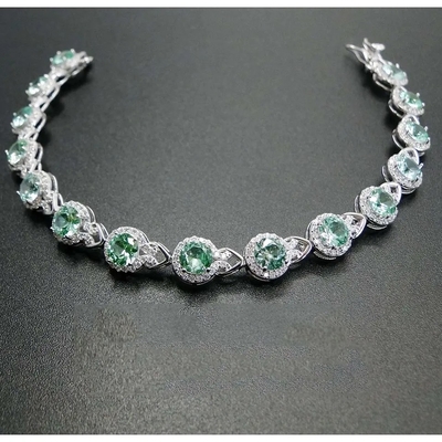 925 Sterling Silver Elegant Women Bracelet pflastern die Einstellung des grünen Spinell-Armbandes