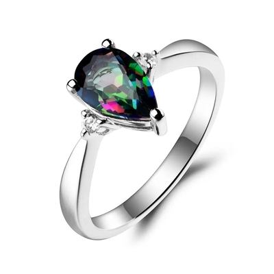 Neuer 925 Sterling Silver CZ Regenbogen-mystischer Topaz Mystic Topaz Birthstone Month-Verlobungsring