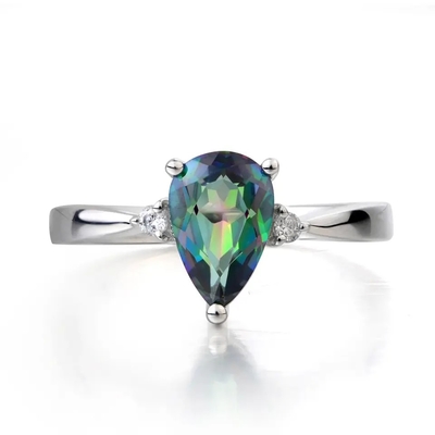 Neuer 925 Sterling Silver CZ Regenbogen-mystischer Topaz Mystic Topaz Birthstone Month-Verlobungsring