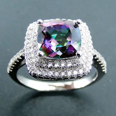 925 Serling der silberne Schmuck stellt Kissen-Schnitt mystischen Topaz Engagement Ring ein