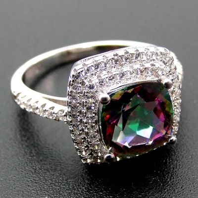 925 Serling der silberne Schmuck stellt Kissen-Schnitt mystischen Topaz Engagement Ring ein