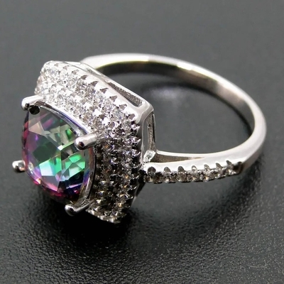 925 Serling der silberne Schmuck stellt Kissen-Schnitt mystischen Topaz Engagement Ring ein