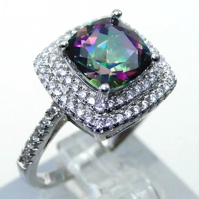 925 Serling der silberne Schmuck stellt Kissen-Schnitt mystischen Topaz Engagement Ring ein