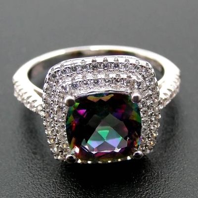 925 Serling der silberne Schmuck stellt Kissen-Schnitt mystischen Topaz Engagement Ring ein