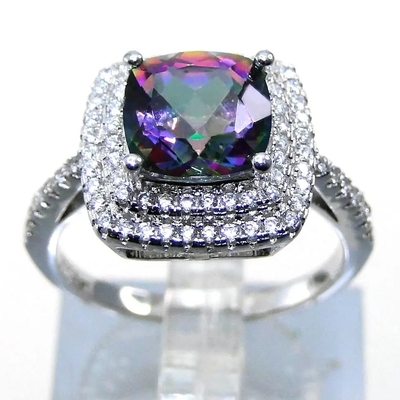 925 Serling der silberne Schmuck stellt Kissen-Schnitt mystischen Topaz Engagement Ring ein