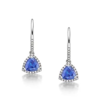 Hochzeits-Schmuck, langer Ohrring blauer Silber Rhodium des Tanzanite-Farbstein-925 überzogen
