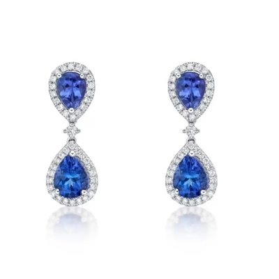 Hochzeits-Schmuck, langer Ohrring blauer Silber Rhodium des Tanzanite-Farbstein-925 überzogen