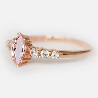Silber-Frauen-Schmuck-Ring Verpflichtungs-unbedeutender Entwurfs-Marquise Cut Pink Morganites S925