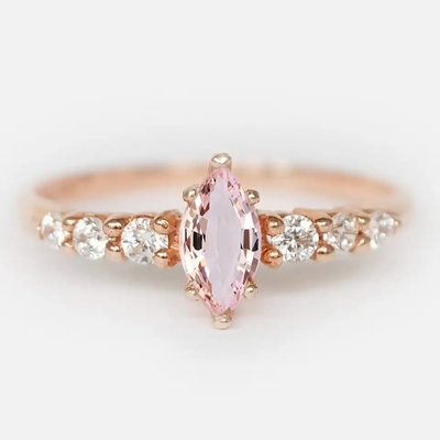 Silber-Frauen-Schmuck-Ring Verpflichtungs-unbedeutender Entwurfs-Marquise Cut Pink Morganites S925