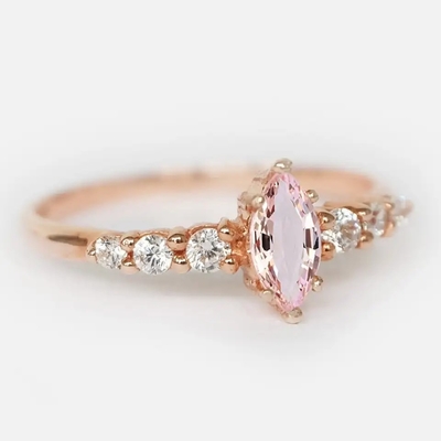 Silber-Frauen-Schmuck-Ring Verpflichtungs-unbedeutender Entwurfs-Marquise Cut Pink Morganites S925