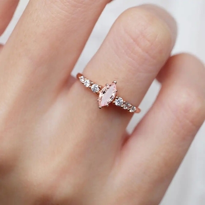Silber-Frauen-Schmuck-Ring Verpflichtungs-unbedeutender Entwurfs-Marquise Cut Pink Morganites S925