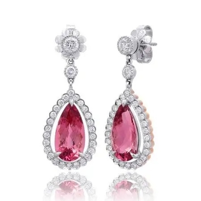 Überzog gelbes Gold S925 natürlichen birnenförmigen rosa Tourmaline-Ohrring-Halo CZ