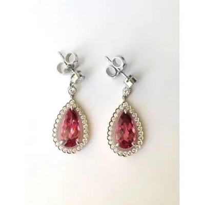 Überzog gelbes Gold S925 natürlichen birnenförmigen rosa Tourmaline-Ohrring-Halo CZ