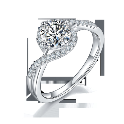 Einfacher frauen-Unendlichkeits-Rundschnitt Moissanite-Band-Torsions-Hochzeits-Verlobungsring der Ankunfts-S925 heller Einstellungs