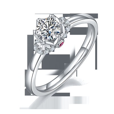 Einzigartiges Blumen-Art-Weißgold überzog Ring Custom Moissanite Ring Engagement-Frauen-Schmuck