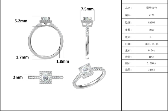 Weiße Herrlichkeits-pflastern kundenspezifische quadratische Entwurf Moissanite-Diamanten Verpflichtung für Frauen schellen