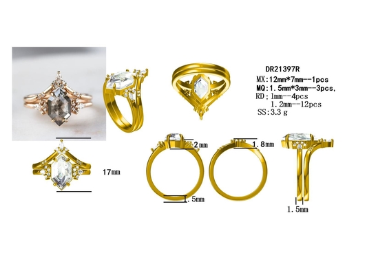 Schnitt silbernes Hexagon 925 Salz-und Pfeffer-Diamond Moissanite Ring Curved Matching-Frauen Ring Sets