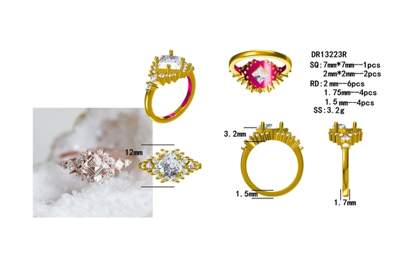 925 Sterling Silver Fascination Pretty Rose das Gold überzog feinen funkelnden Morganite-Halo Ring Set