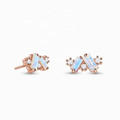 Stangenbrot Rose Gold Plateds 925 Sterling Silver Rainbow Moonstone Earrings schnitt natürlichen Moonstone-Bolzen-Ohrring-Schmuck