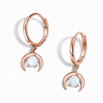Stangenbrot Rose Gold Plateds 925 Sterling Silver Rainbow Moonstone Earrings schnitt natürlichen Moonstone-Bolzen-Ohrring-Schmuck