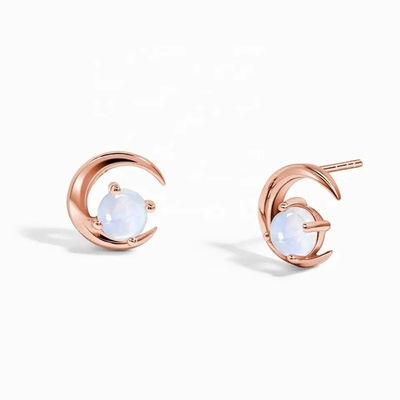 Stangenbrot Rose Gold Plateds 925 Sterling Silver Rainbow Moonstone Earrings schnitt natürlichen Moonstone-Bolzen-Ohrring-Schmuck