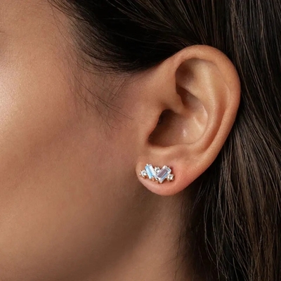 Stangenbrot Rose Gold Plateds 925 Sterling Silver Rainbow Moonstone Earrings schnitt natürlichen Moonstone-Bolzen-Ohrring-Schmuck