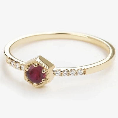 Minimale Verpflichtung Ring Dainty Unique Geschenk-Sterling Silver Natural Ruby Hexagons